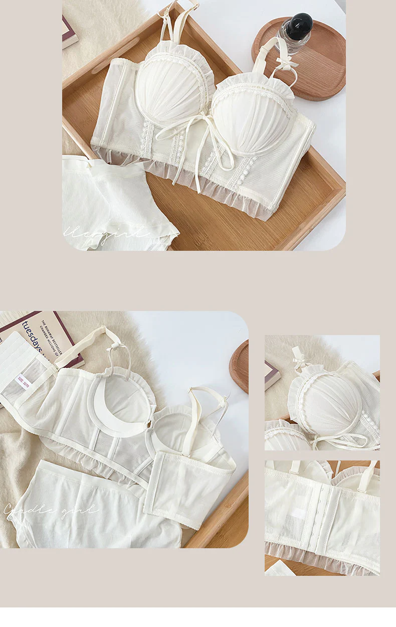 Sweet Soft Angel Moonlight Lace Ribbon Bow Lingerie Bra Panties Set - Image 6