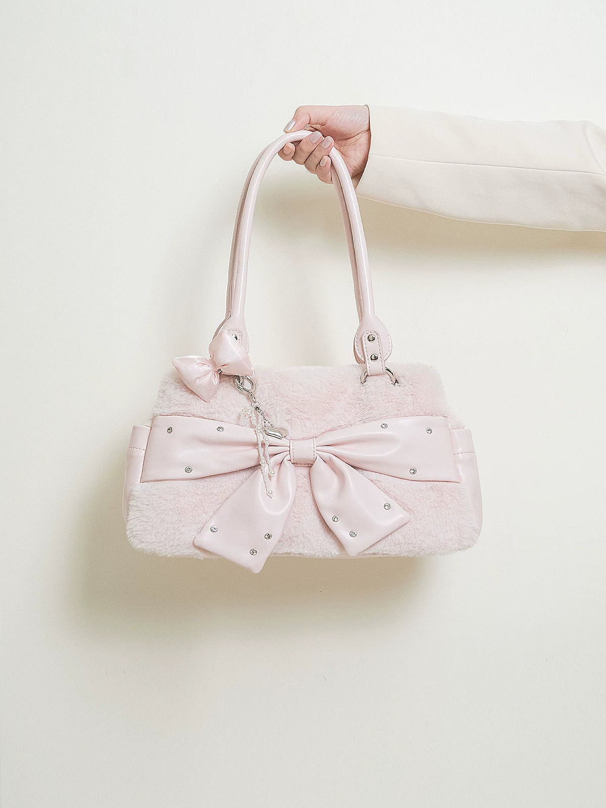Sweet Sparkling Pink Bow Plush Duffel Bag - Image 3