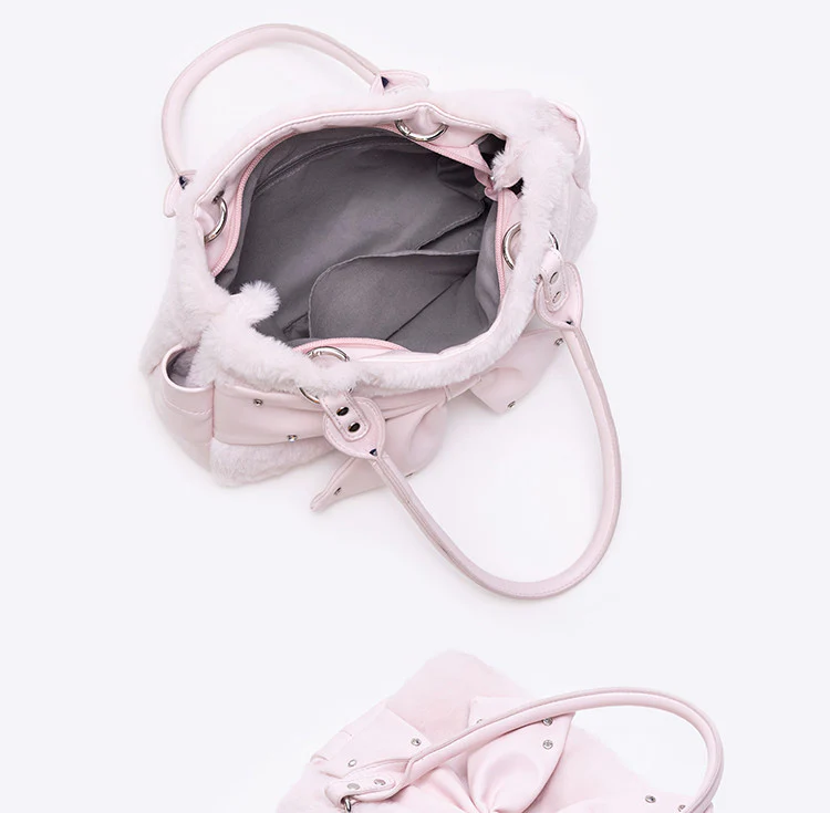 Sweet Sparkling Pink Bow Plush Duffel Bag - Image 4