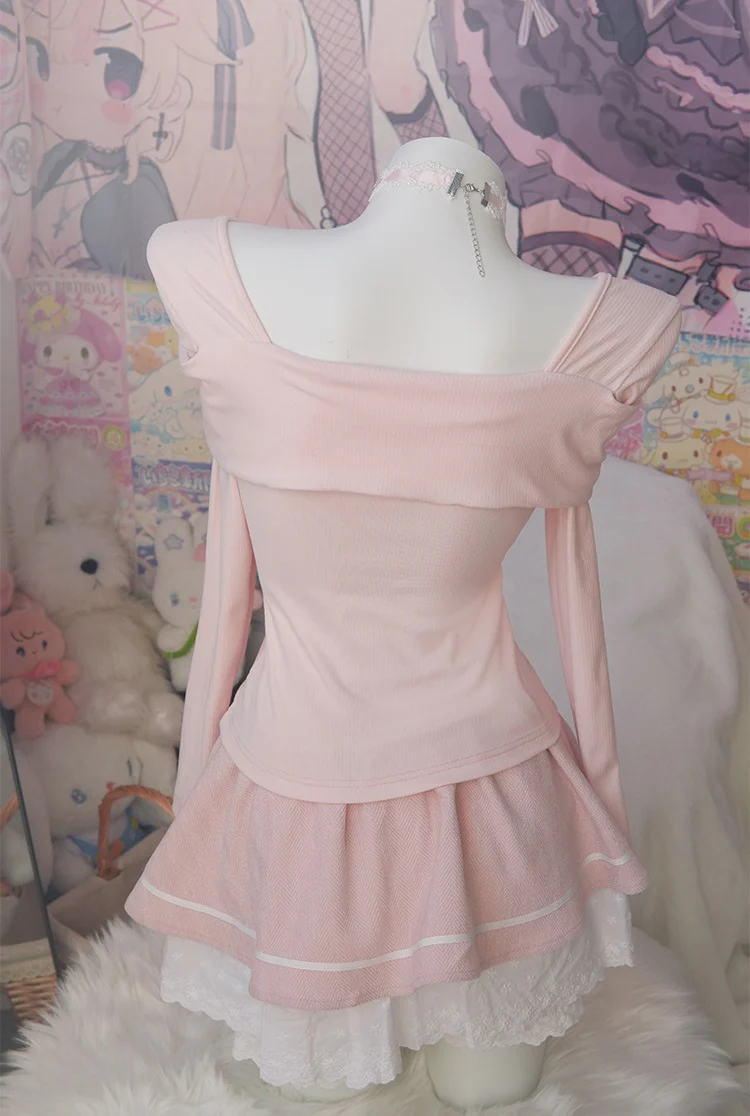 Sweetheart Cat Pink Top & White Skirt Two Piece Set - Image 4