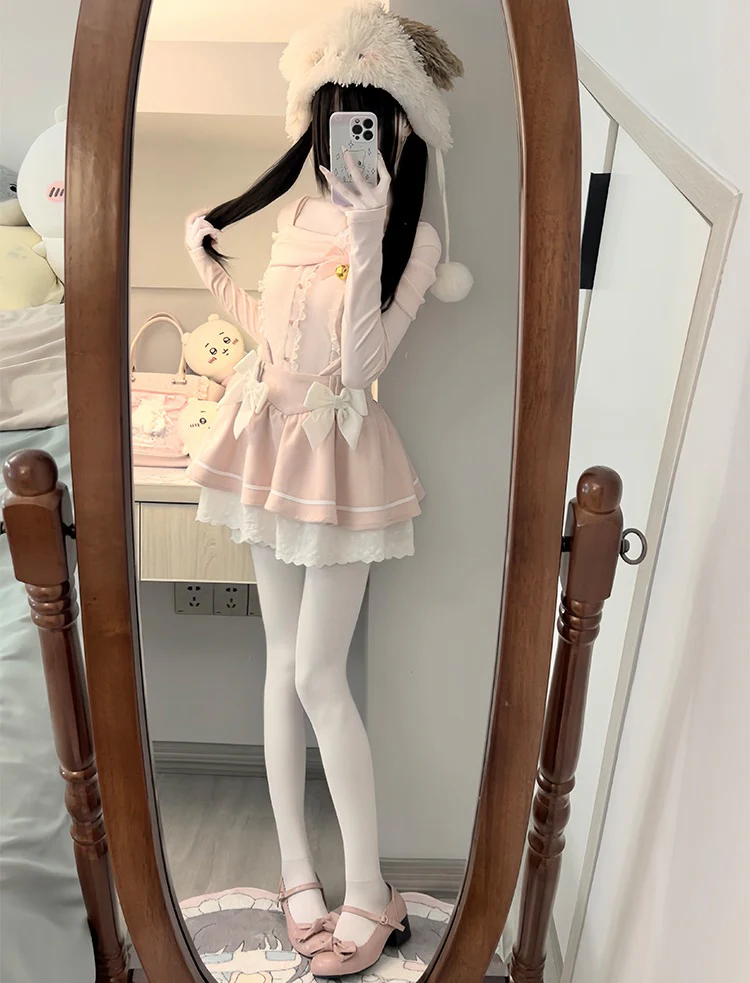 Sweetheart Cat Pink Top & White Skirt Two Piece Set - Image 5