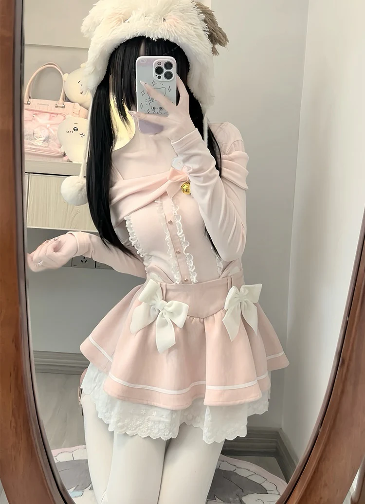 Sweetheart Cat Pink Top & White Skirt Two Piece Set - Image 8