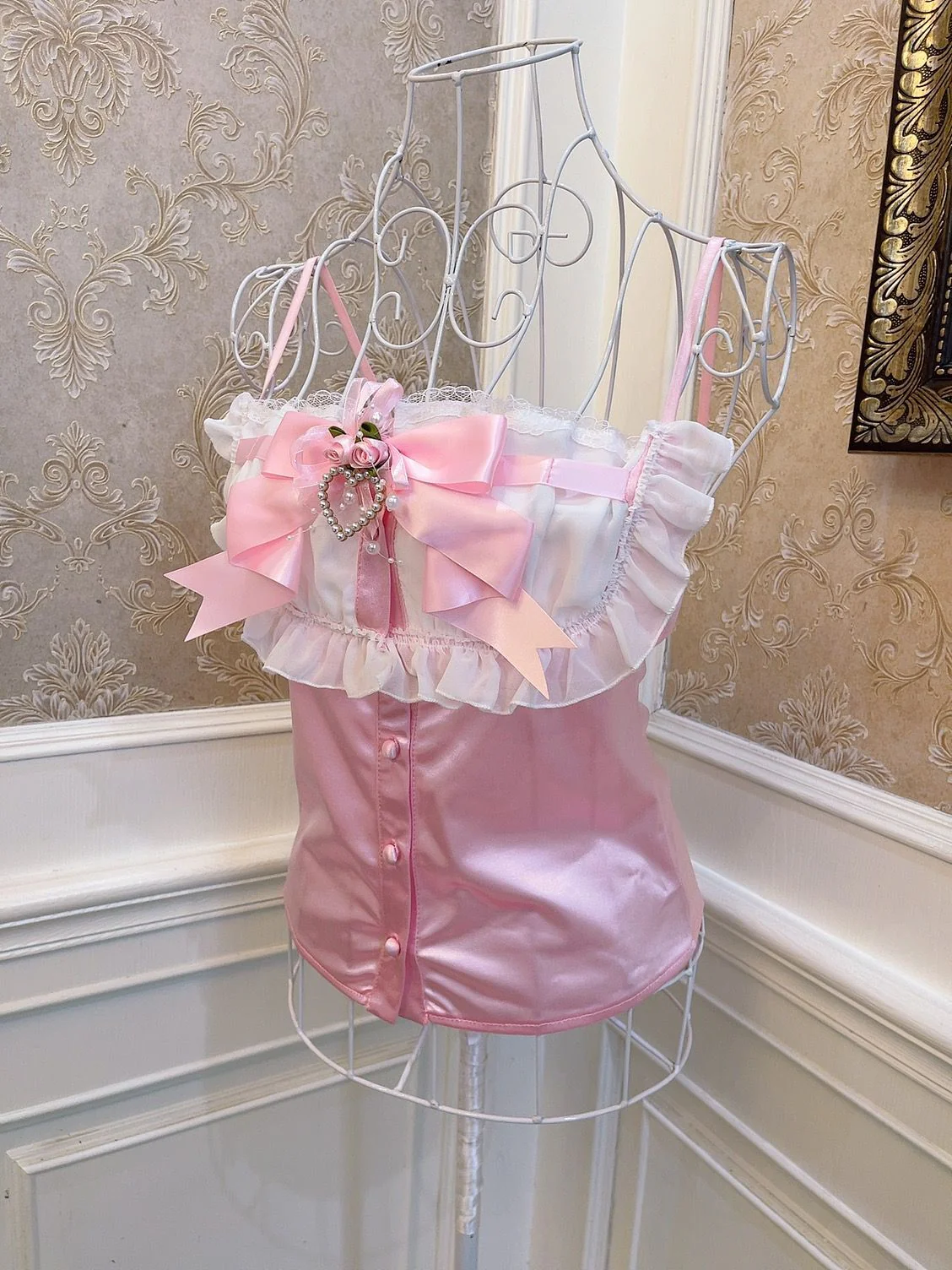 Sweetheart Princess Fairy Rose Lace Pink Camisole Top - Image 3