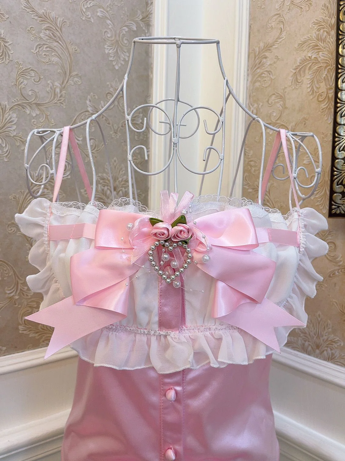 Sweetheart Princess Fairy Rose Lace Pink Camisole Top - Image 4