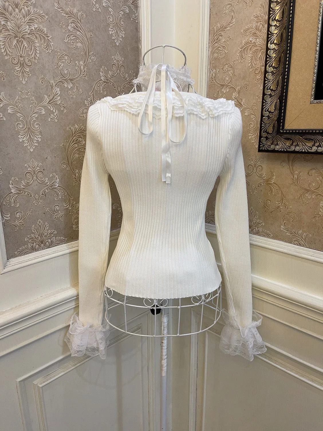 Sweetheart Princess Fantasy Flower White Halter Neck Knit Sweater Top & Pink Skirt Two Piece Set - Image 10