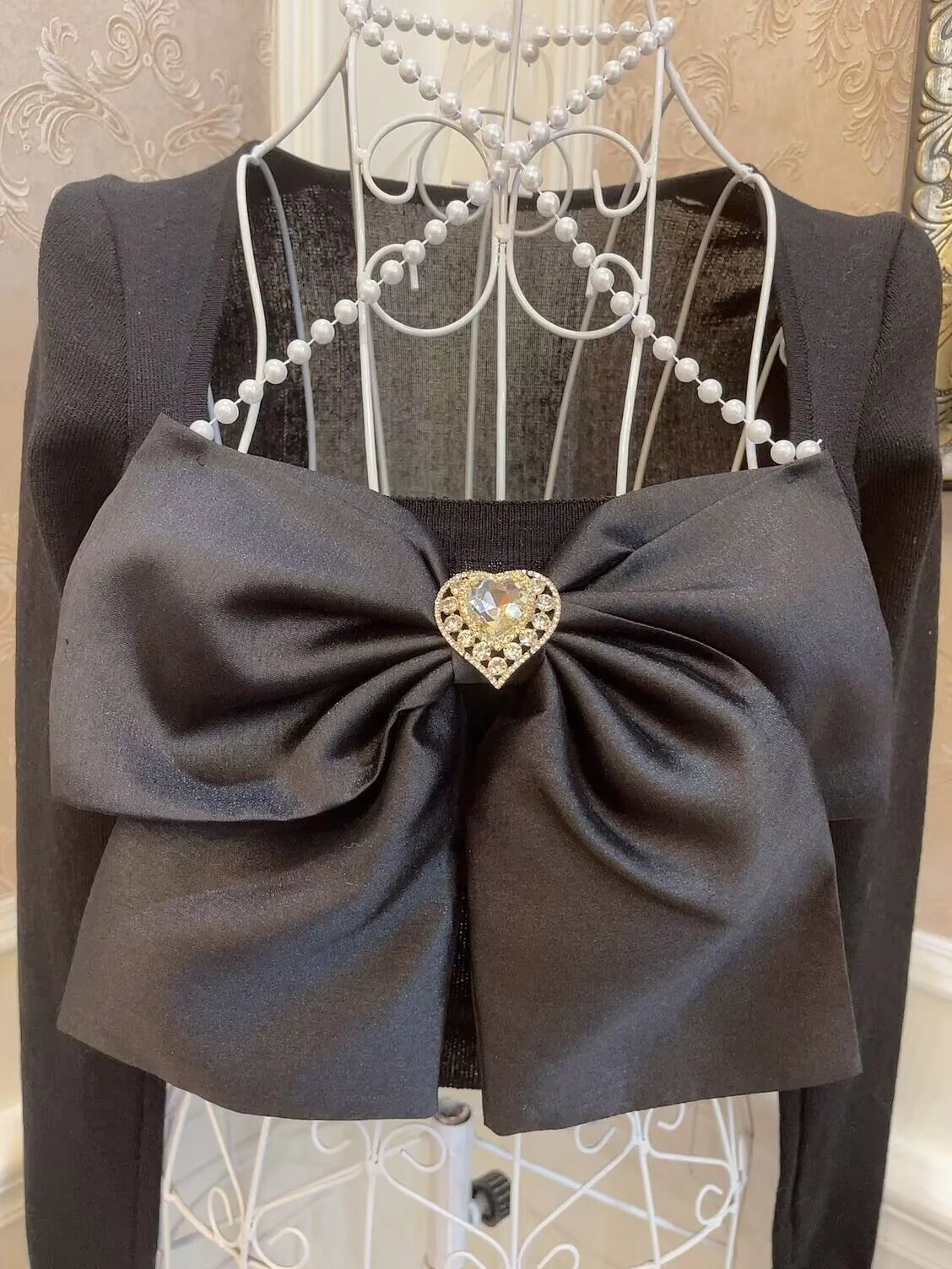 Sweetheart Princess Halter Neck Bow Pink White Black Knit Sweater Top - Image 10