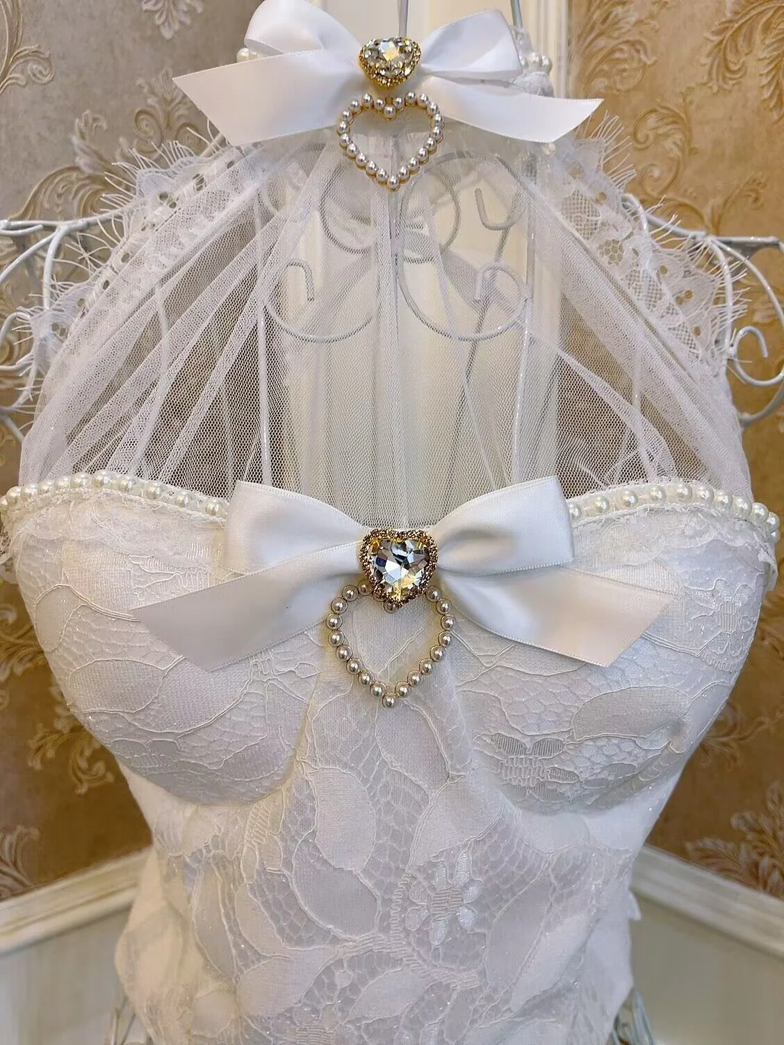 Sweetheart Princess Lace Girly Black White Halter Neck Bandeau Top - Image 4