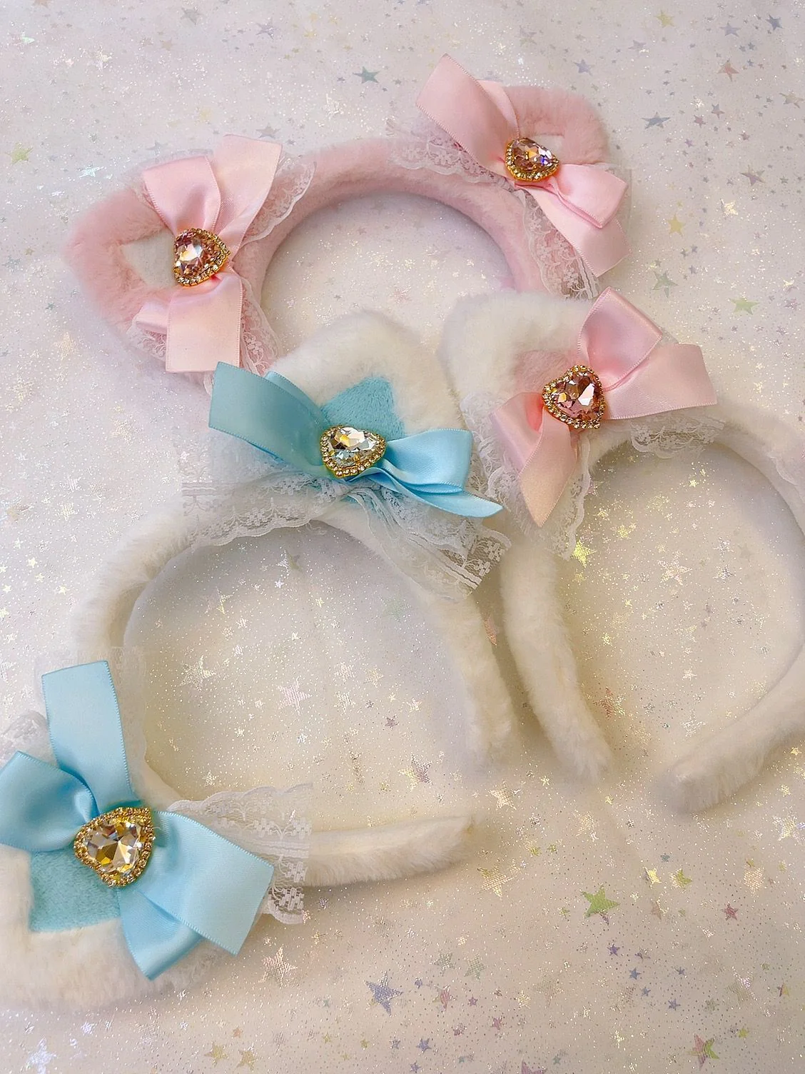 Sweetheart Princess Plush Cat Ears Diamond Heart Winter Hairband Headband - Image 5