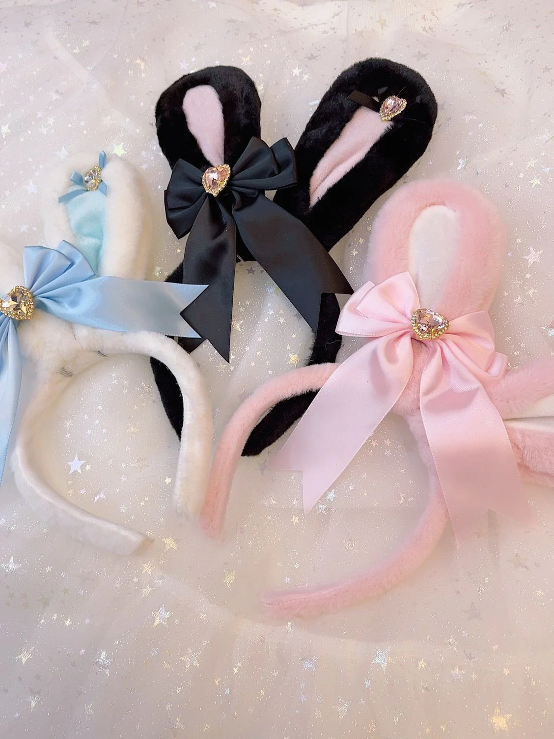 Sweetheart Princess Plush Rabbit Ears Diamond Heart Winter Hairband Headband - Image 2
