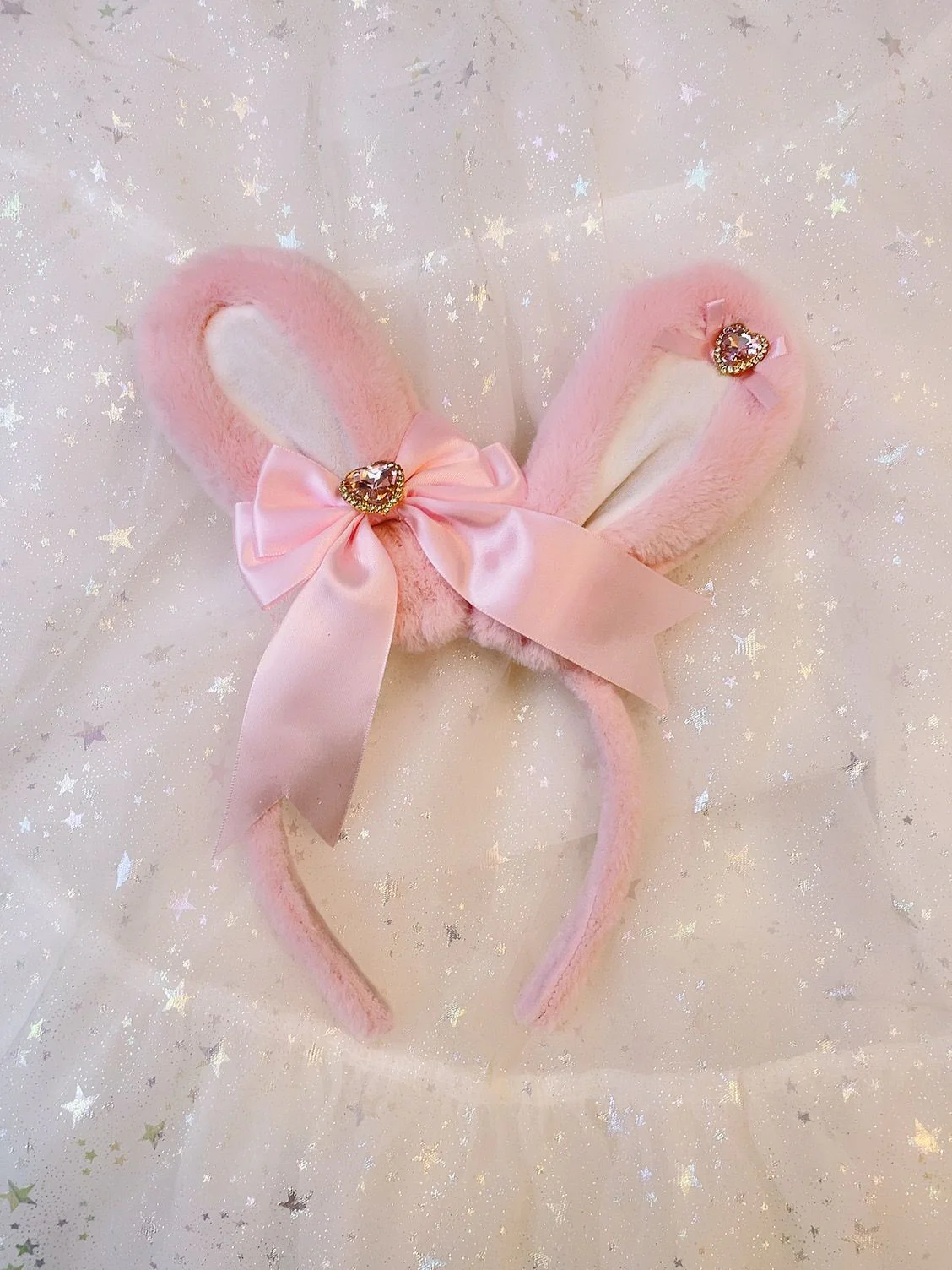 Sweetheart Princess Plush Rabbit Ears Diamond Heart Winter Hairband Headband - Image 3
