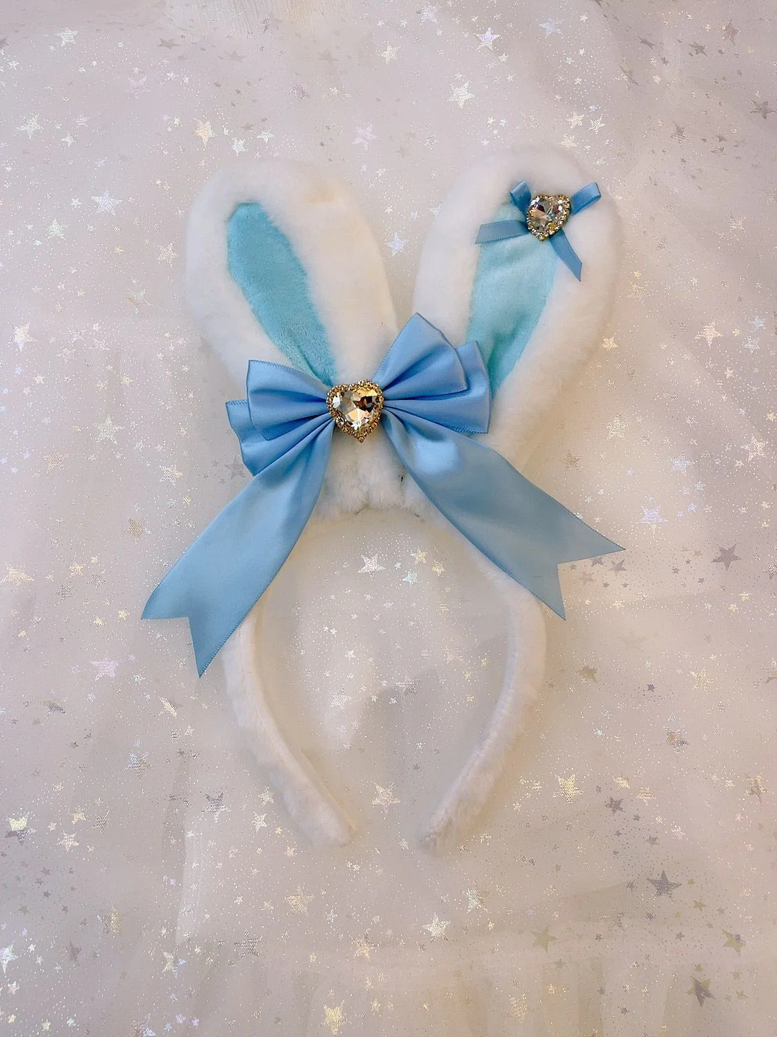 Sweetheart Princess Plush Rabbit Ears Diamond Heart Winter Hairband Headband - Image 4