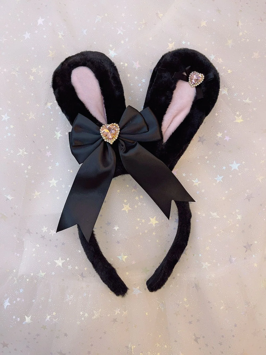 Sweetheart Princess Plush Rabbit Ears Diamond Heart Winter Hairband Headband - Image 5