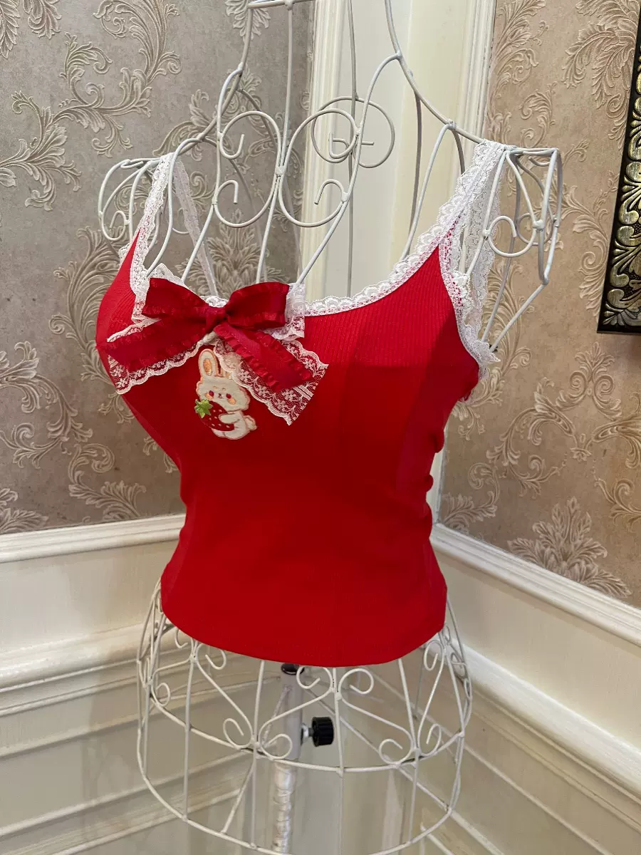 Sweetheart Princess Red Strawberry Rabbit Camisole Top - Image 2