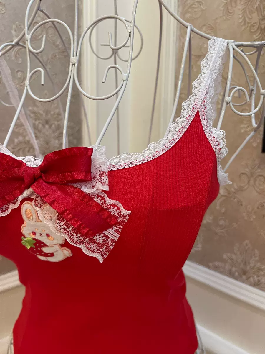 Sweetheart Princess Red Strawberry Rabbit Camisole Top - Image 4