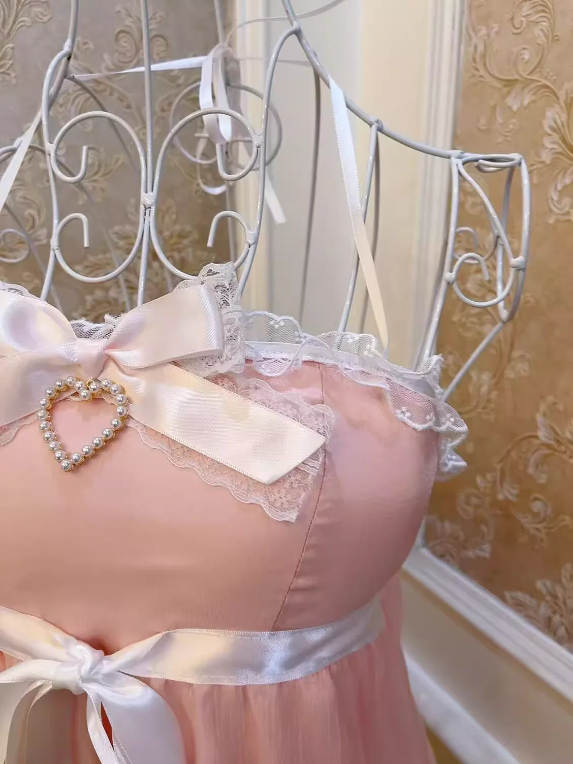 Sweetheart Princess Romantic Pink Vintage Coquette White Ribbon Strap Camisole - Image 3