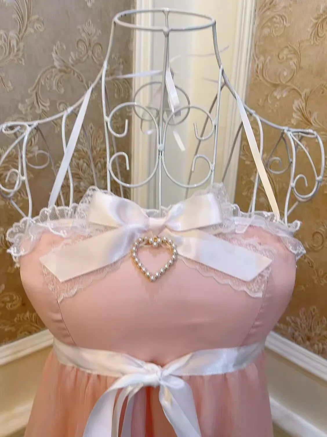 Sweetheart Princess Romantic Pink Vintage Coquette White Ribbon Strap Camisole - Image 4