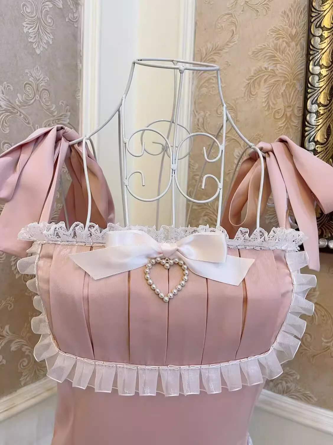 Sweetheart Princess Vintage Coquette Pink Lace Strap Tank Top Camisole - Image 4