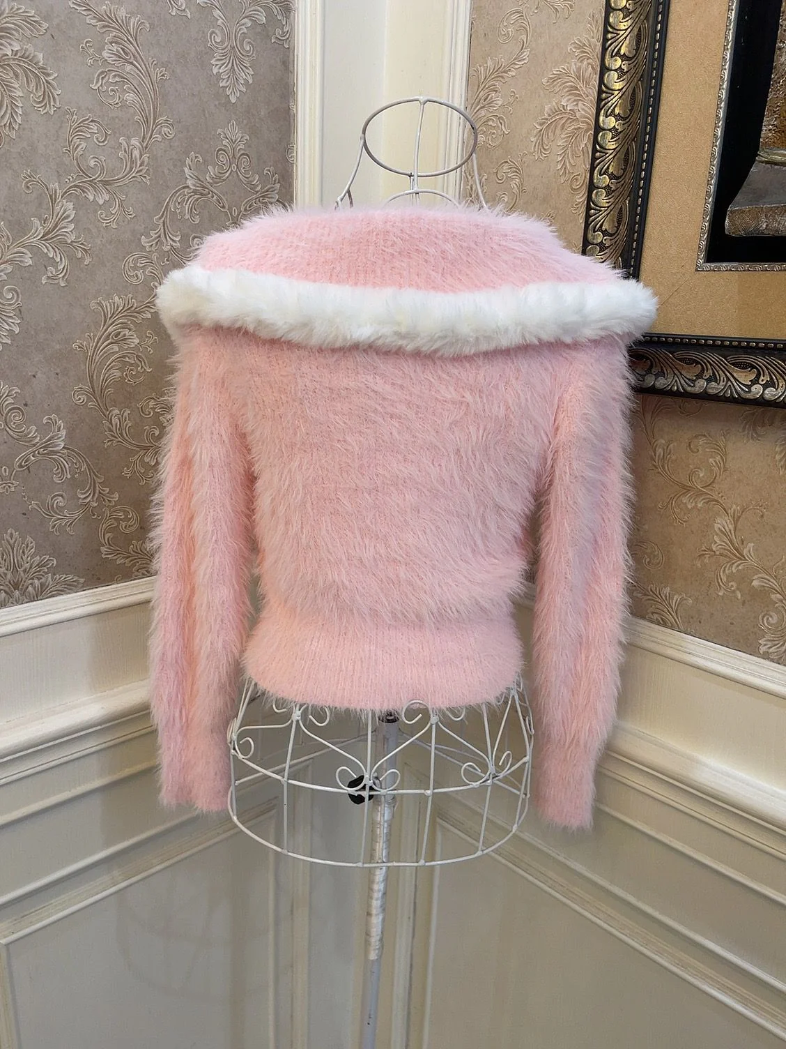 Sweetheart Princess Winter Plush Fuzzy Pink Sweater Pompom Balls & White Ruffled Skirt Two Piece Set - Image 7