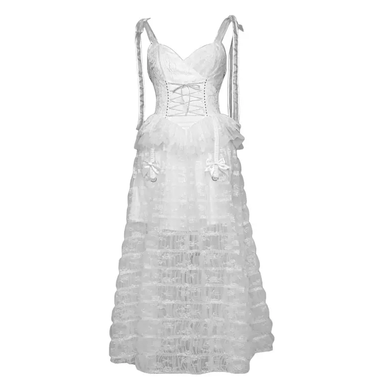Blood Supply The White Doll Goth Jacquard Lace Bow Pentagram Strap Dress - Image 11