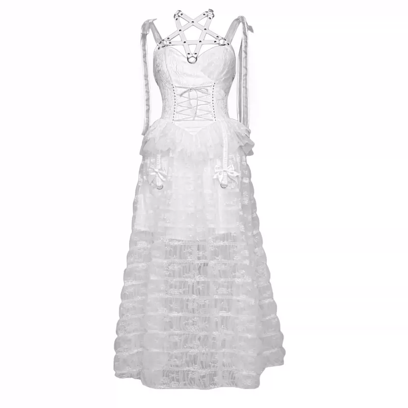 Blood Supply The White Doll Goth Jacquard Lace Bow Pentagram Strap Dress - Image 12