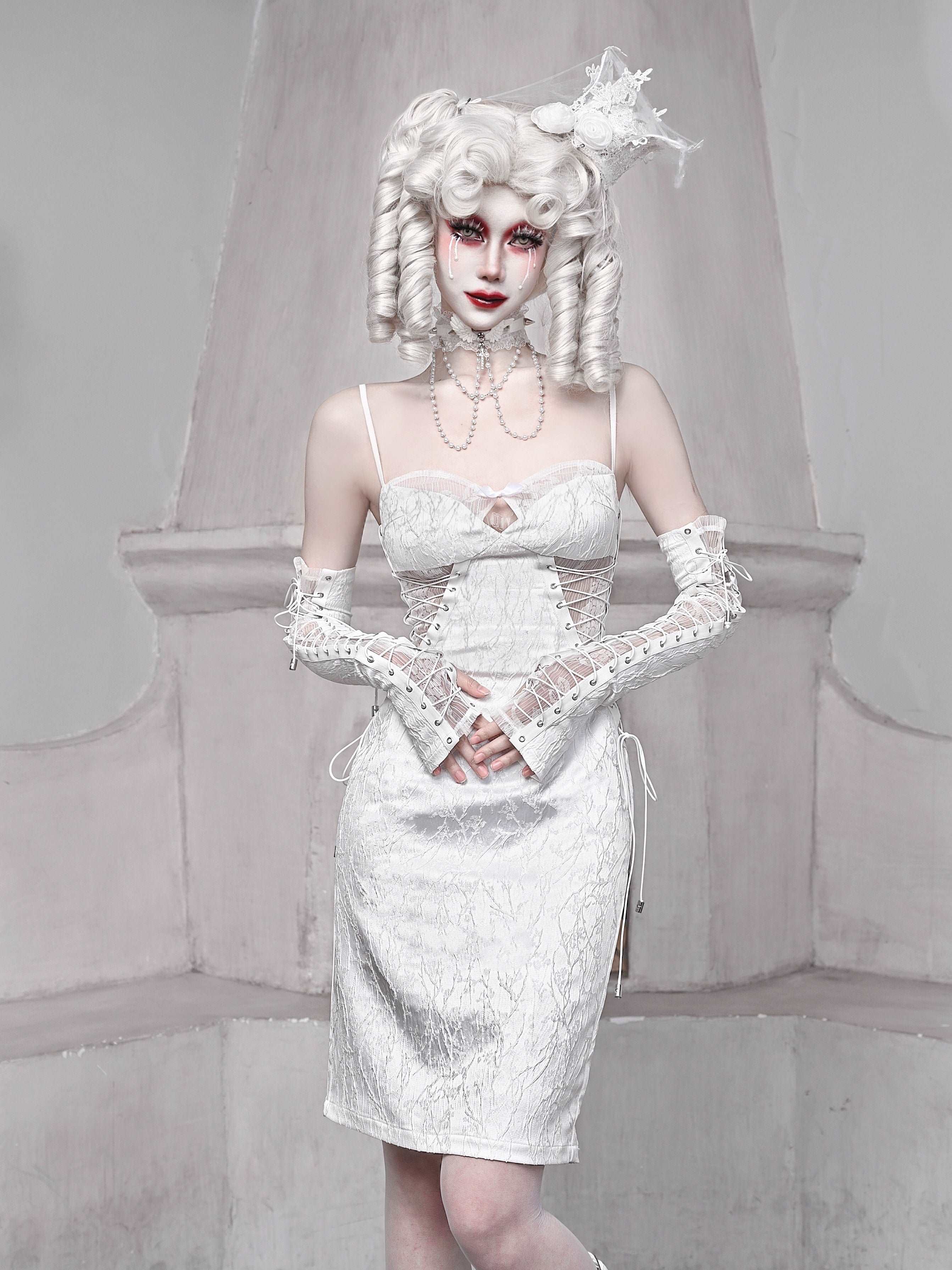 Blood Supply The White Doll Goth Jacquard Lace Fitted Dress