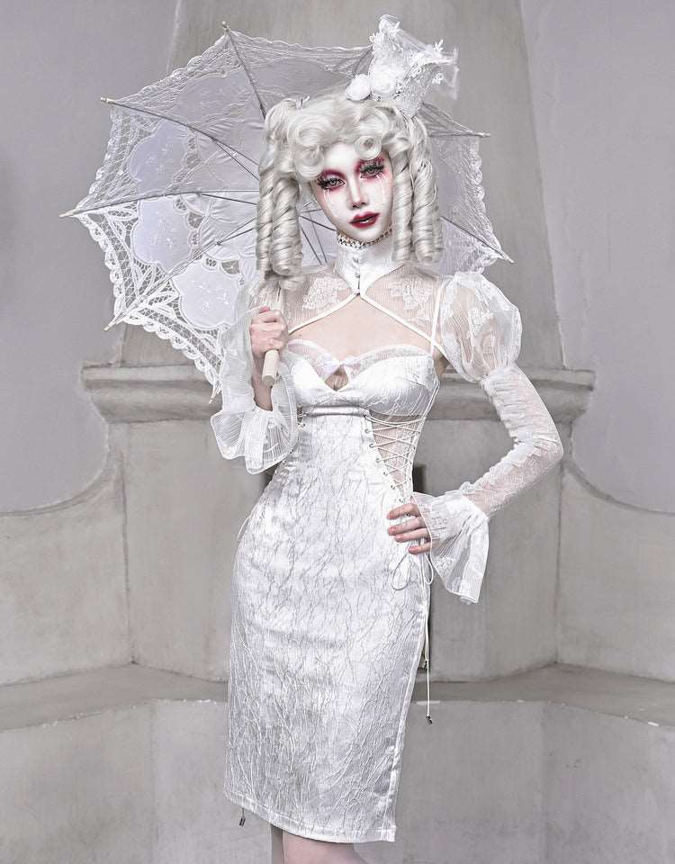 Blood Supply The White Doll Goth Jacquard Lace Fitted Dress - Image 8