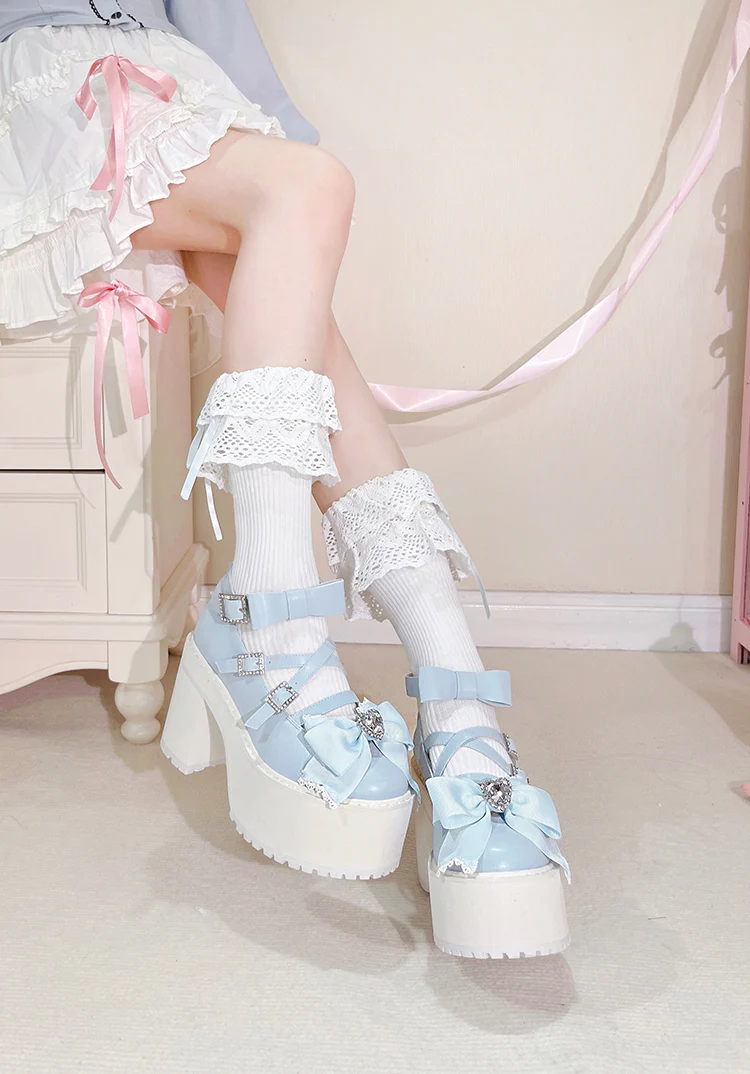 Transfer Student Jirai Kei Virtual Lover Black White Pink Blue High Heels Shoes - Image 14