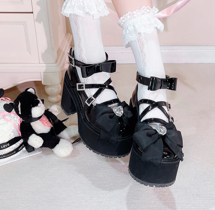 Transfer Student Jirai Kei Virtual Lover Black White Pink Blue High Heels Shoes - Image 5