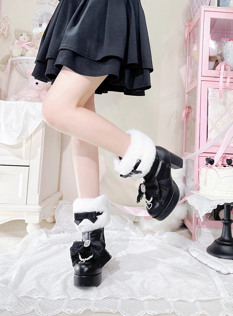 Transfer Student Late Snow Pink Black White Winter Boots Shoes - Image 6