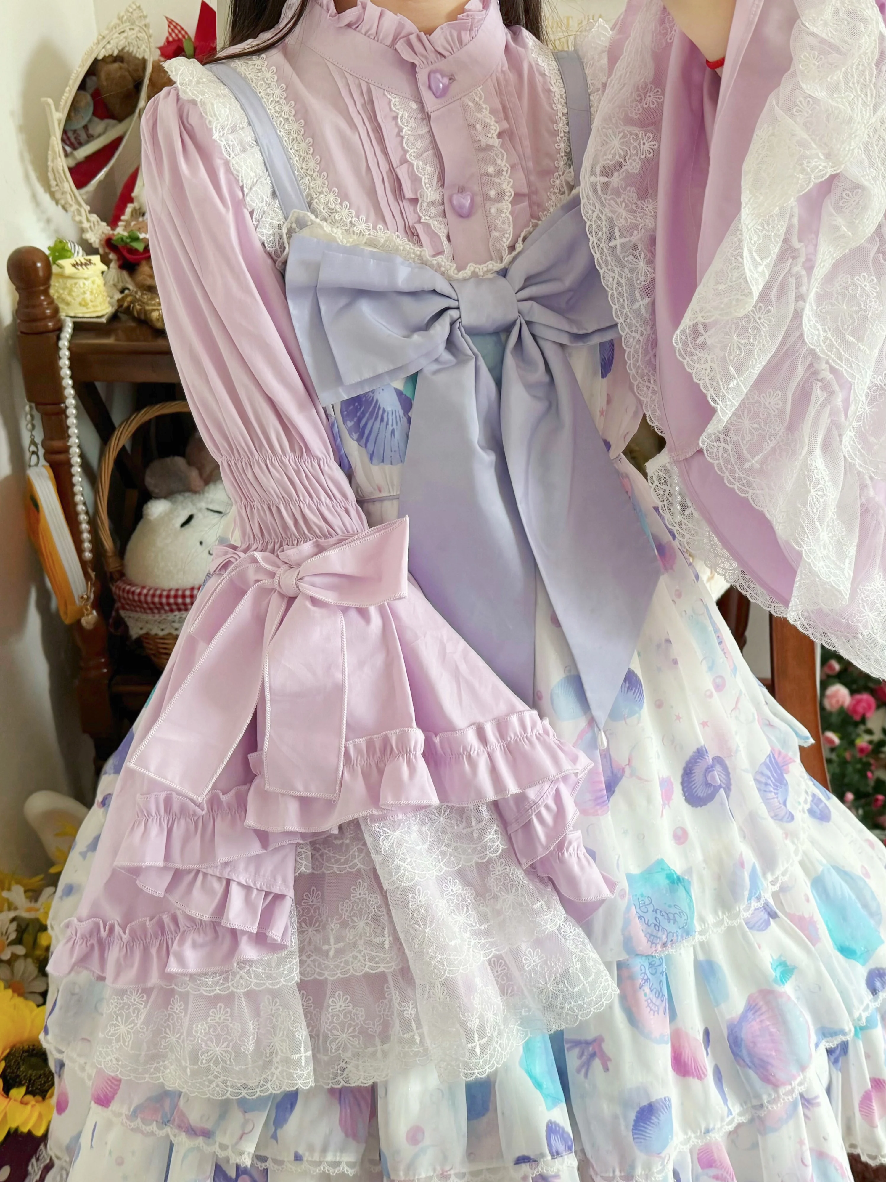 Twilight Lolita Plus Size Doll Collar Long Bell Sleeve Blouse Shirt - Image 17