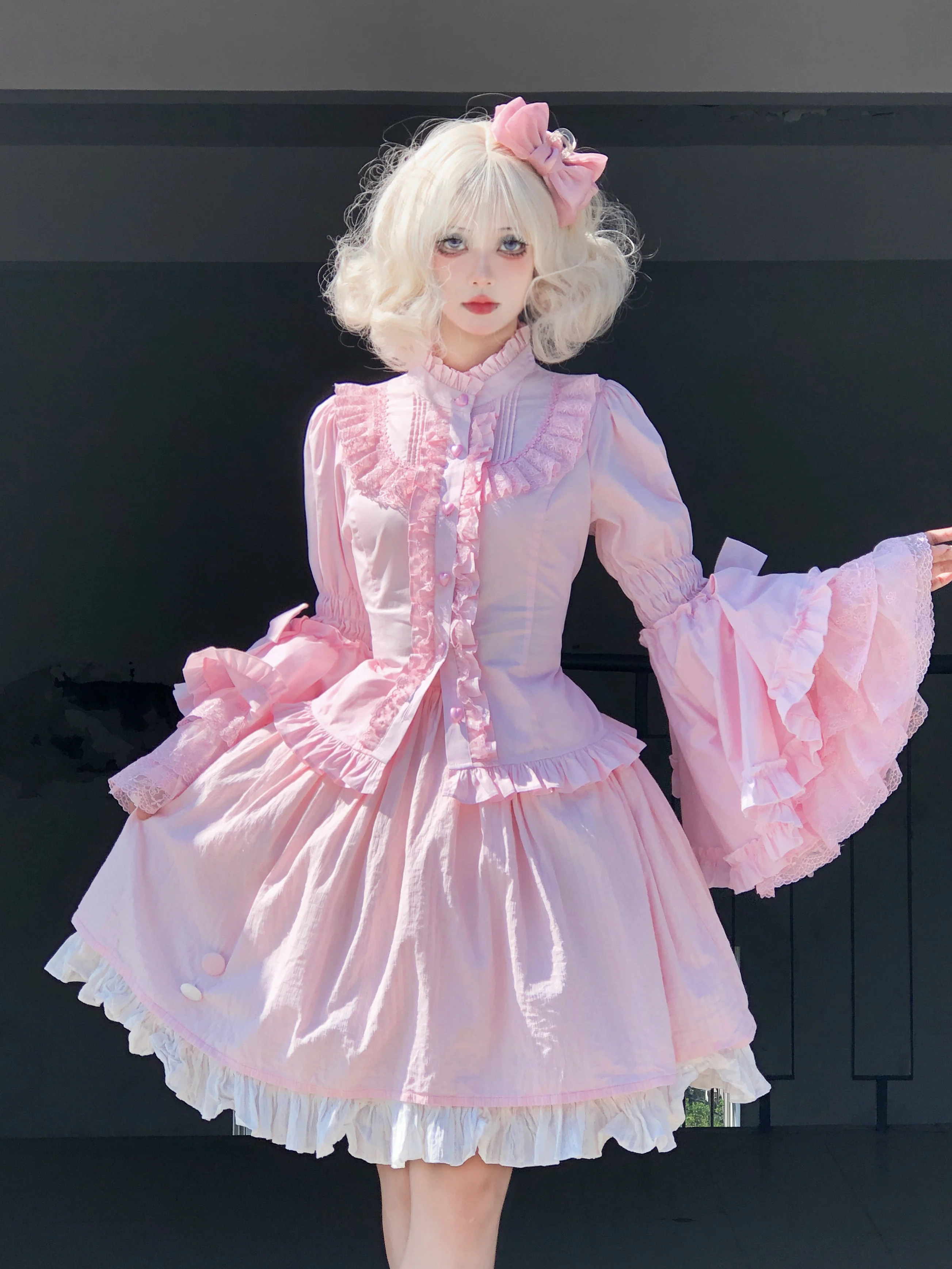Twilight Lolita Plus Size Doll Collar Long Bell Sleeve Blouse Shirt - Image 9