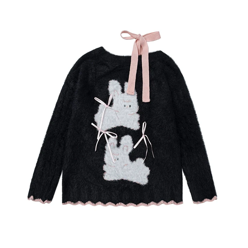 Young Eyes Twins Rabbits Black Pink Cream Fuzzy Sweater - Image 6