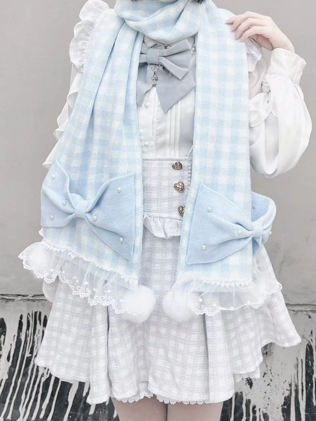 Underground Idol Winter Plaid Pink Blue Black White Scarf Scarves - Image 10