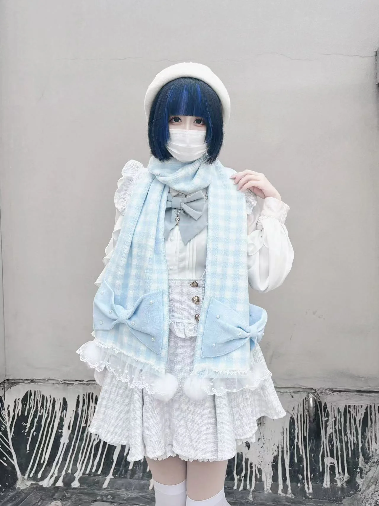 Underground Idol Winter Plaid Pink Blue Black White Scarf Scarves - Image 11