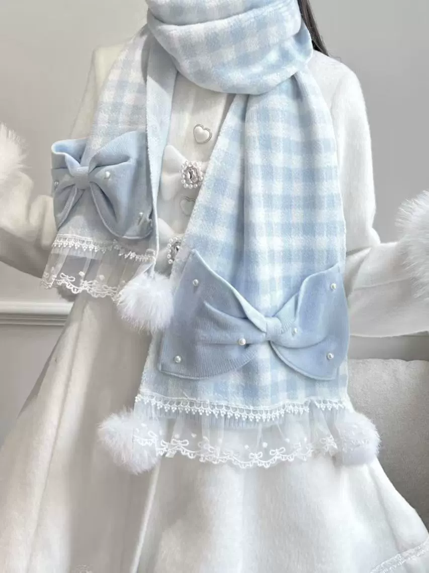 Underground Idol Winter Plaid Pink Blue Black White Scarf Scarves - Image 2