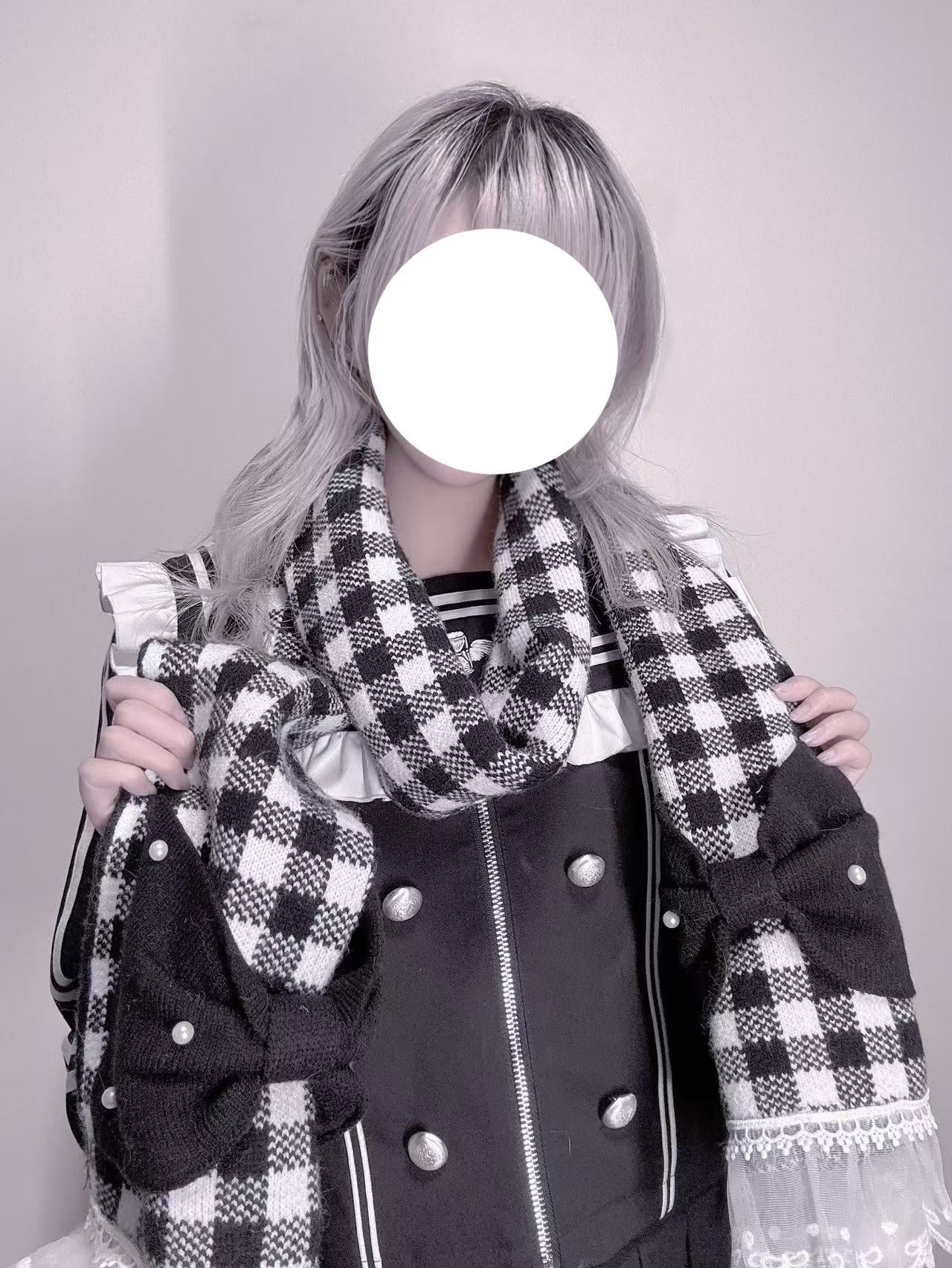 Underground Idol Winter Plaid Pink Blue Black White Scarf Scarves - Image 4