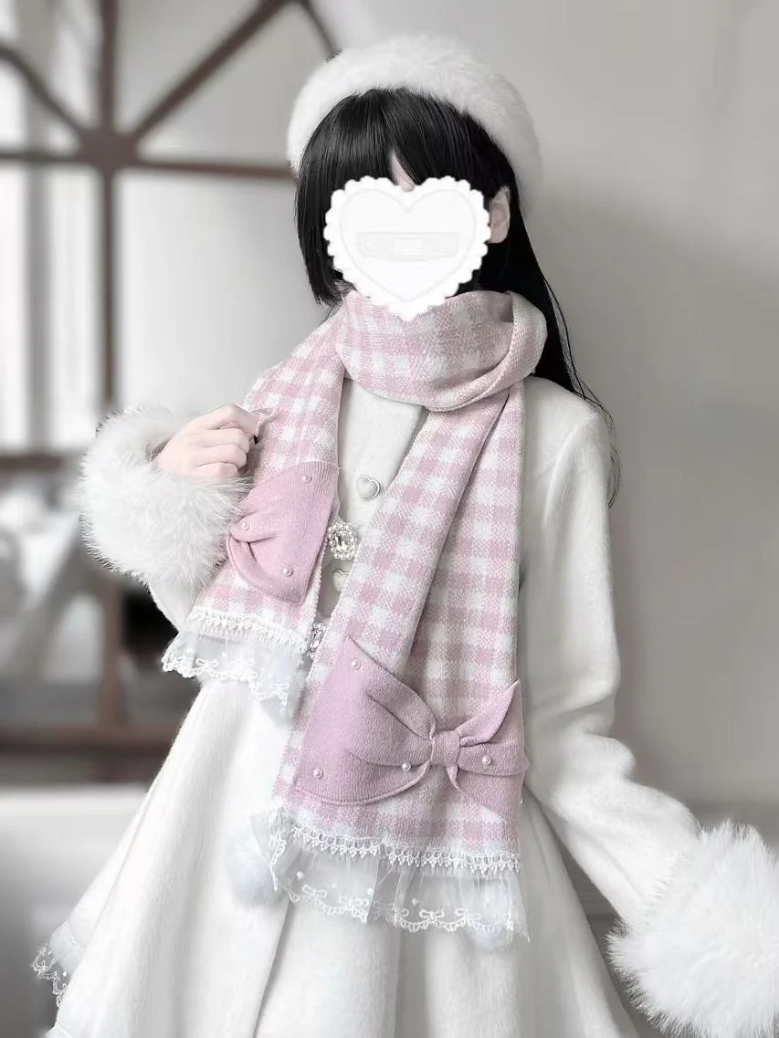 Underground Idol Winter Plaid Pink Blue Black White Scarf Scarves - Image 5