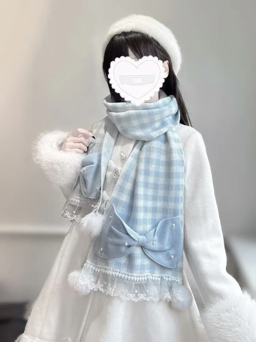 Underground Idol Winter Plaid Pink Blue Black White Scarf Scarves - Image 7