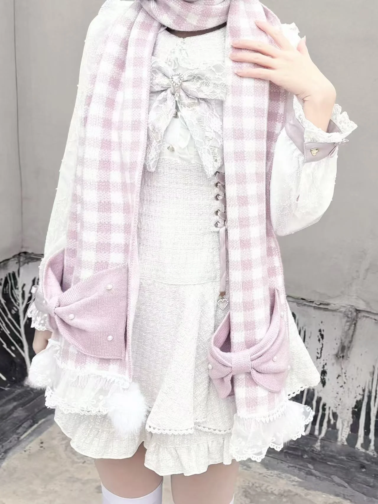 Underground Idol Winter Plaid Pink Blue Black White Scarf Scarves - Image 8