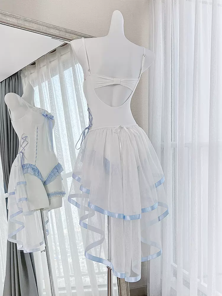 Water Melody Blue White Lolita Train Swimsuit - Image 7