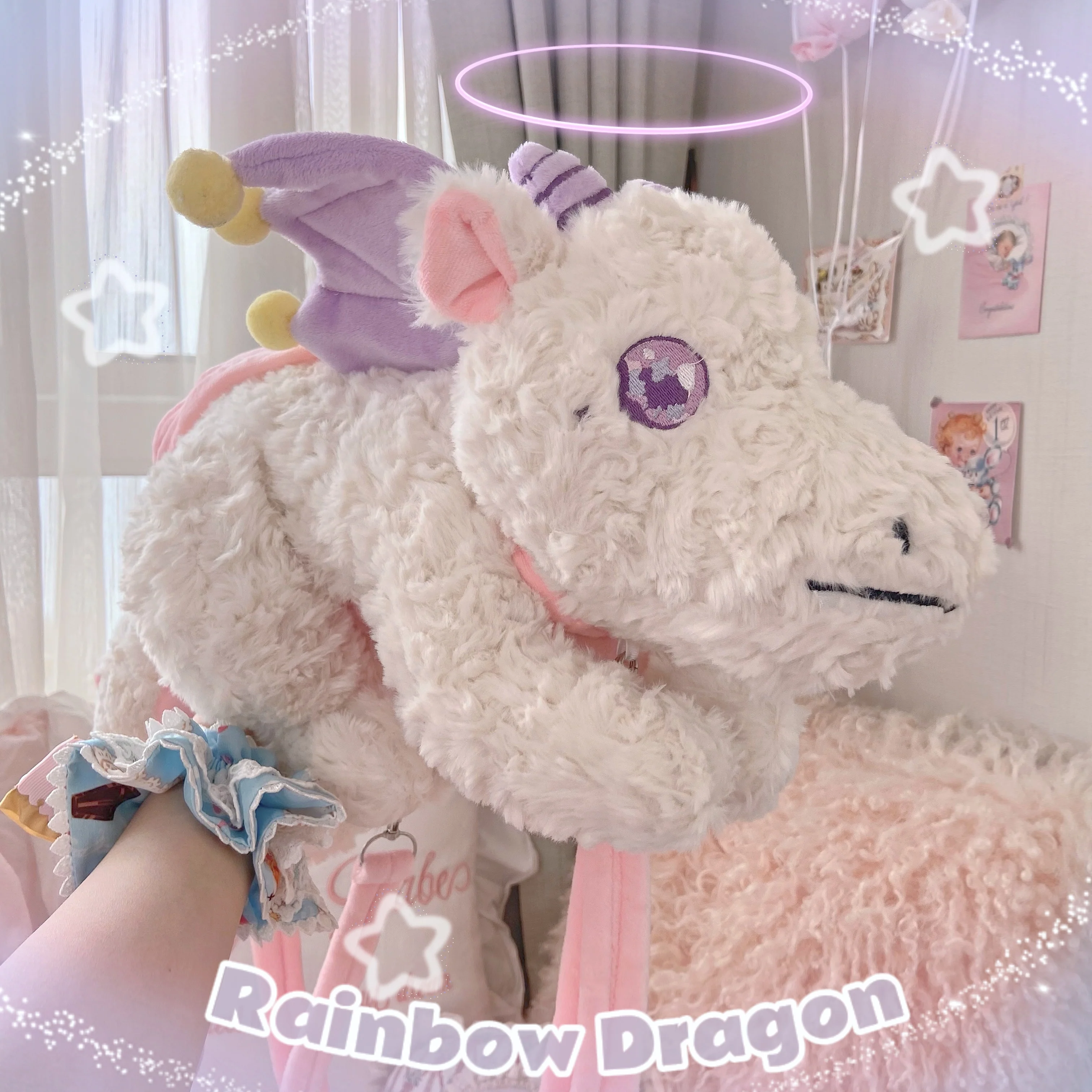 White Black Twin Dragon Plush Doll Backpack Bag - Image 5