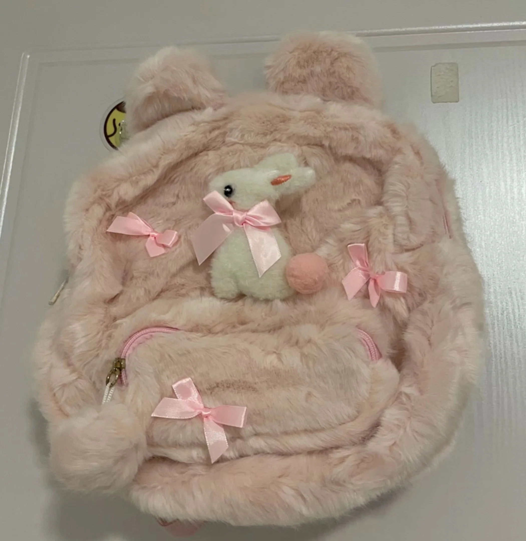 White Bunny Rabbit Doll Plush Fluff Cute Mini School Backpack Bag - Image 7
