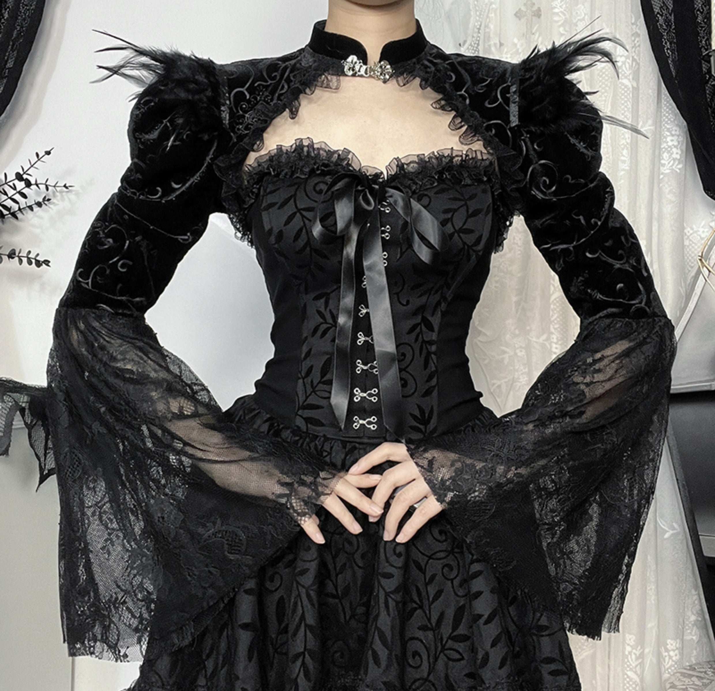 Winged Devil Queen Halloween Black Dress & Shrug Two Piece Set - Image 2