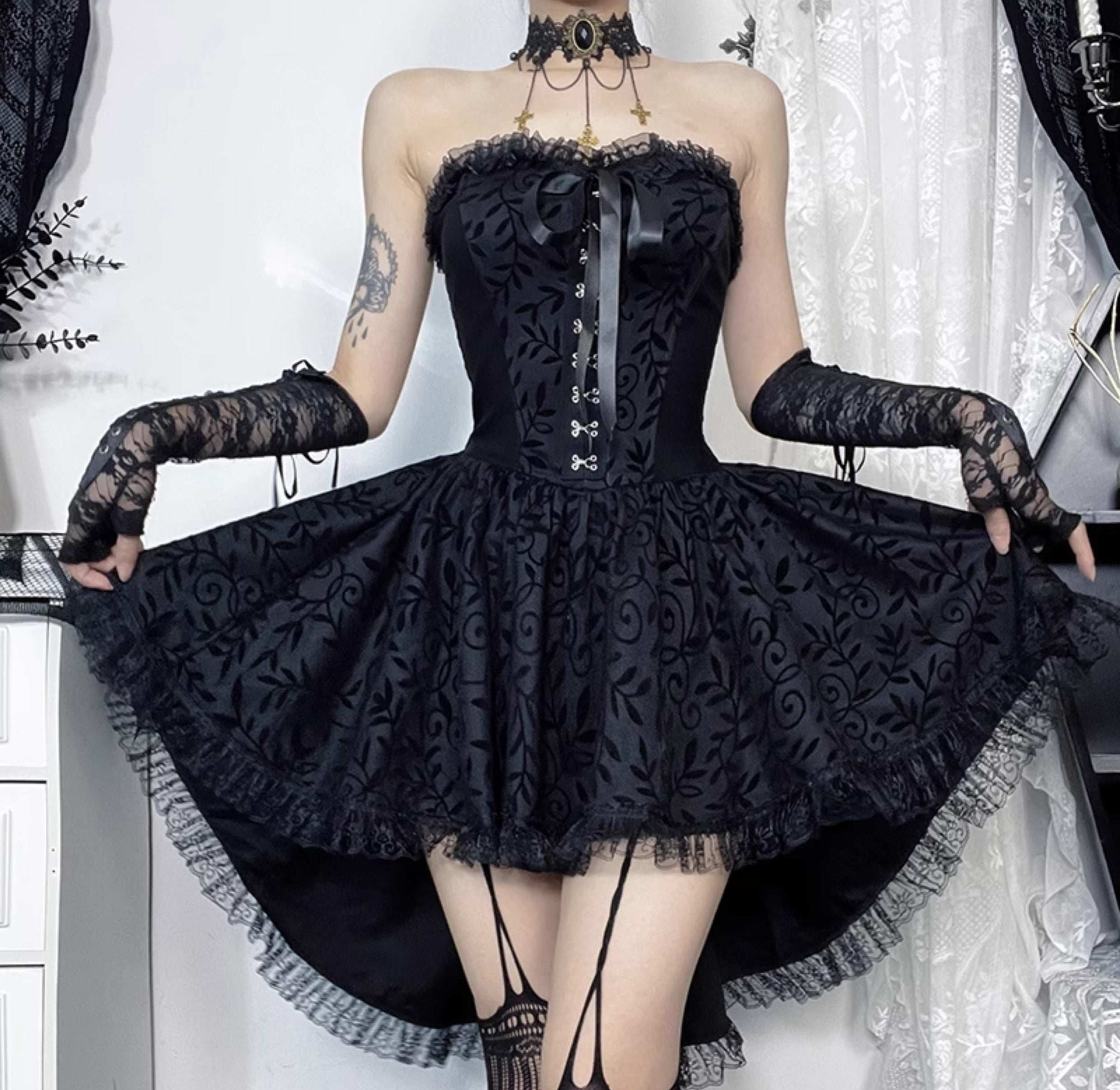 Winged Devil Queen Halloween Black Dress & Shrug Two Piece Set - Image 3