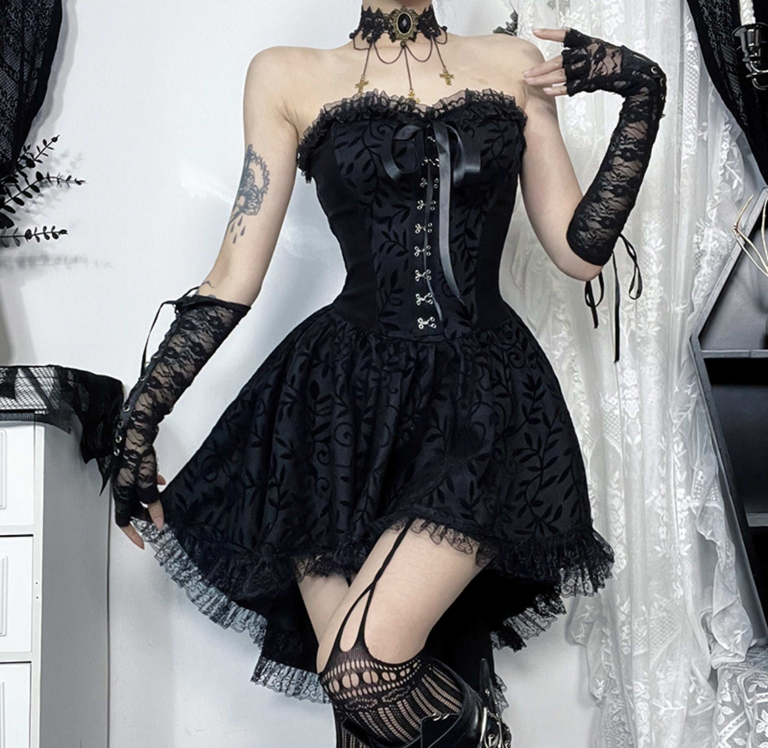 Winged Devil Queen Halloween Black Dress & Shrug Two Piece Set - Image 4
