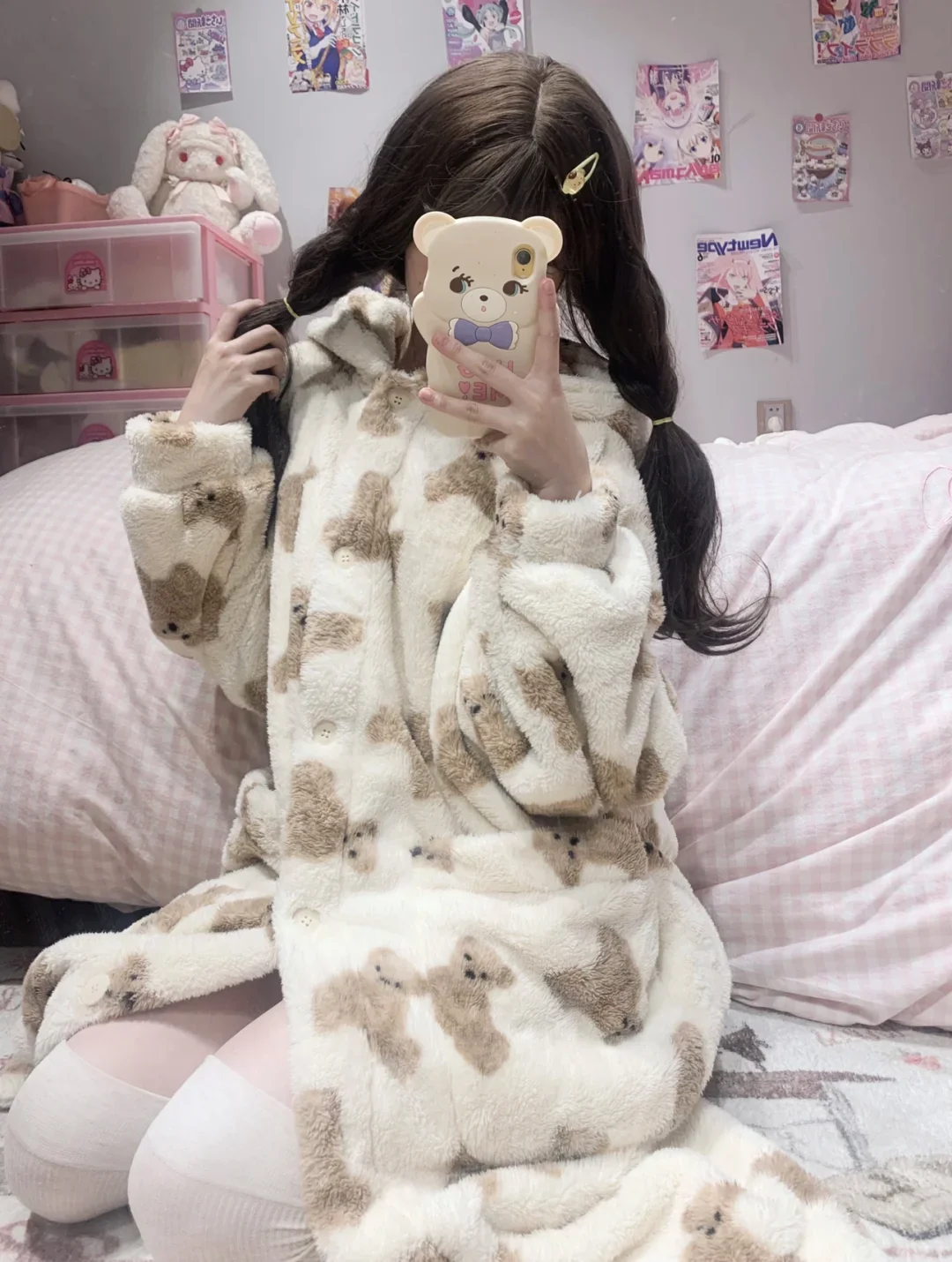 Winter Teddy Bear Soft Fleece Long Hooded Bathrobe Pajama - Image 2