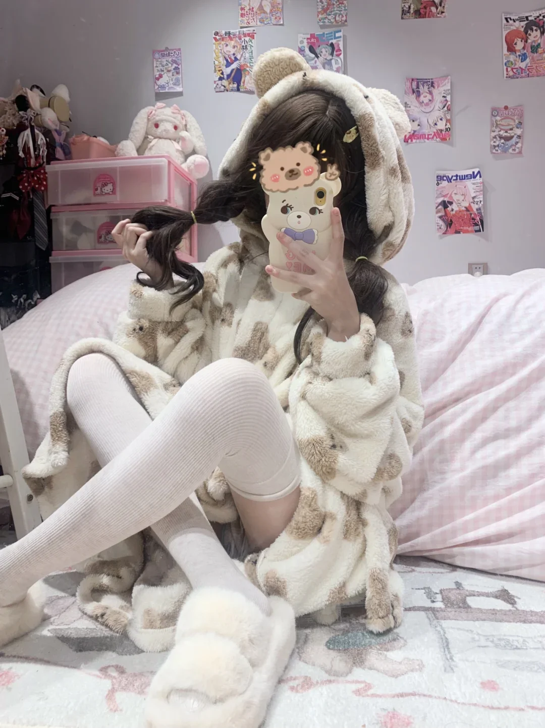 Winter Teddy Bear Soft Fleece Long Hooded Bathrobe Pajama - Image 3