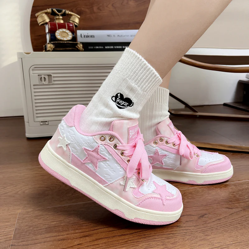 Women Sweet Cute White Pink  Star Sneakers Sports Running Shoes - Image 9