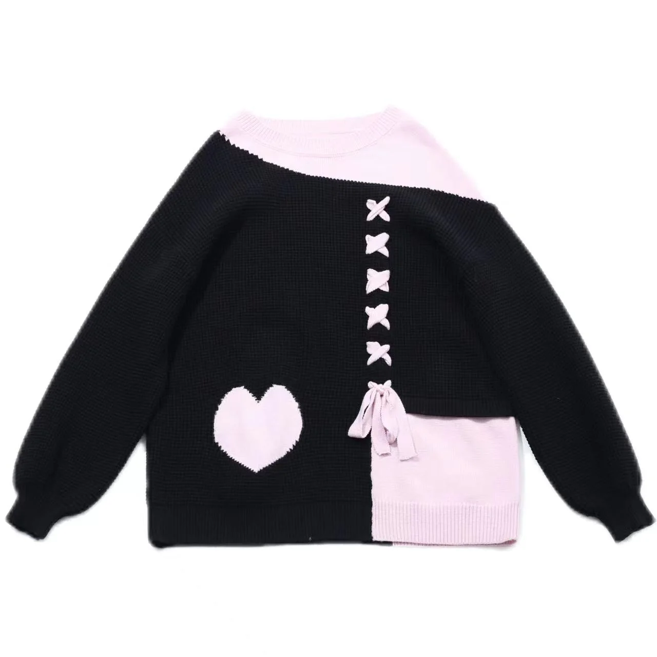 Crazy Girl Sweet Girl Knit Love Soft Pink Black With Scarf Sweater - Image 9