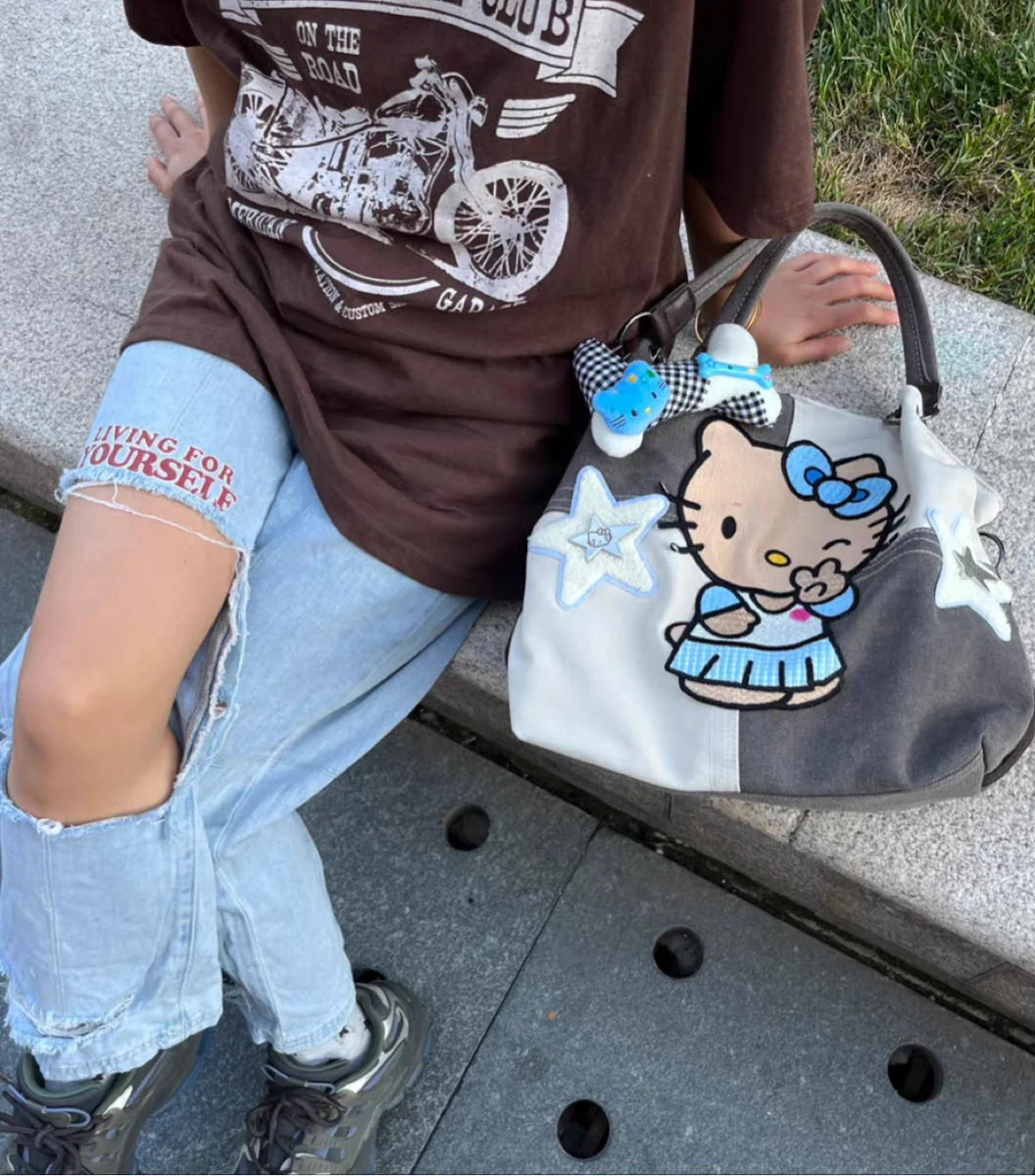 Y2K Black Brown Skin Kitty Shoulder Crossbody Messenger Bag - Image 2